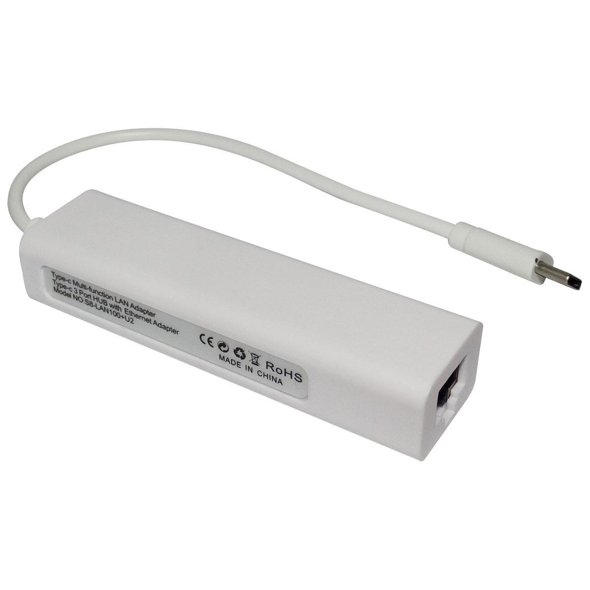 Cabo Adaptador Hub Usb Type C Rj45 3 Portas - SKU: PRDJY92PAQ8A051Z
