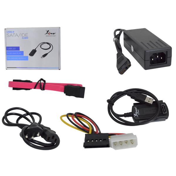 Conversor USB 2.0 para IDE SATA Com Fonte de Energia Alimentação Bivolt Automática 110v 220v - SKU: PRD5PG7CO3NY6KOH