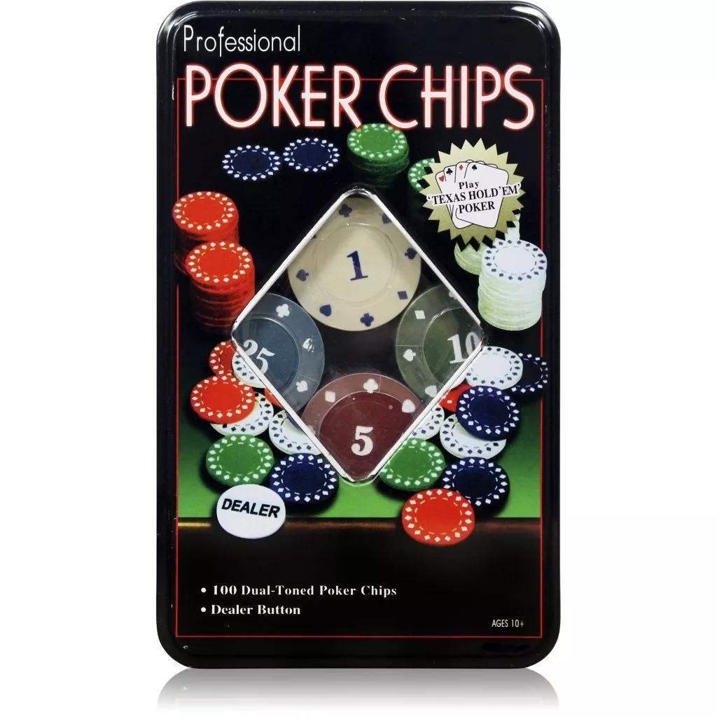Kit Profissional De Poker Chips Jogo Com 100 Fichas + Dealer - SKU: PRDOH7HJAXGJYND1