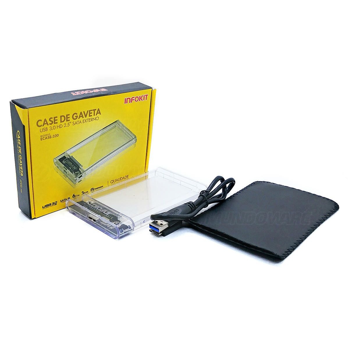 Case Externo Usb 3.0 Para Hd Sata 2.5 Notebook Transparente - SKU: PRD8FRURXKUA8MBT